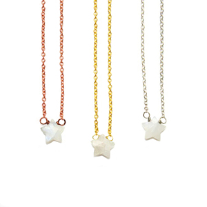 Delicado Fuego Azul Arco Iris piedra lunar forma de estrella 10mm piedra preciosa 925 plata esterlina doble bucle colgante collar alambre envuelto cadena - Product Image 1