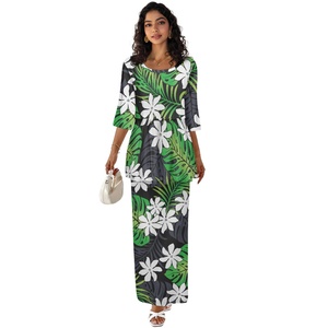 Abiti personalizzati di moda hawaiana a collo quadrato a metà manica stampati su richiesta da donna con stampa Hawaii Tiare comodo abito a due pezzi - Product Image 2