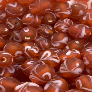 Venta al por mayor, cuentas de cristal naranja transparentes mate esmerilado ovalado a granel, remolinos blancos, cristal de Murano, fabricación de joyas, cuentas artesanales VISHAL - Product Image 2