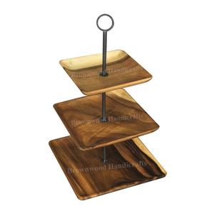 Handmade Round Wooden 3-Tier Serving <b>Tray</b> with Strong Metal Handle for Weddings Parties and Special Occasions - Product Image 2