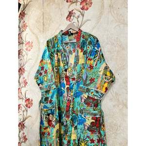 Robe Kimono en Coton Style Frida Kahlo, Peignoir Décontracté Taille Unique, Tissu Doux et Respirant avec Fermeture à Cordon pour la Maison - Product Image 3