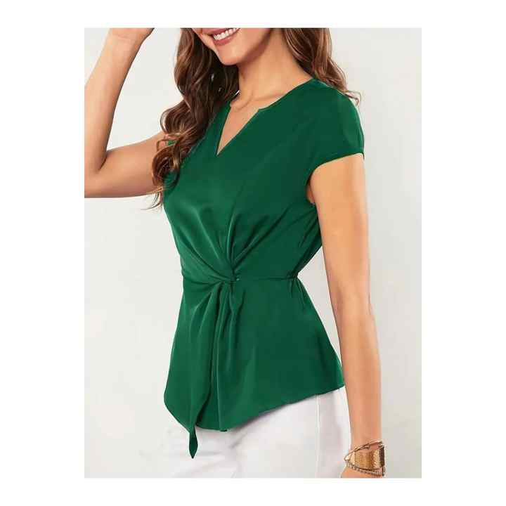 Women's Short Sleeve V-Neck Side Tie Detail Sandy Blouse
