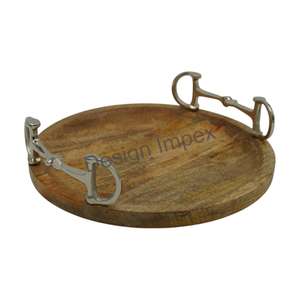 Plateau de service en bois cheval peu poignée collations décoratives Fruits affichage plat rond et plateaux personnalisé Style équestre plateau ensemble - Product Image 1