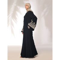 Abaya T-shirt à manches longues unie pour femmes musulmanes, en tissu tricoté, avec broderie islamique pour la prière, boutons, poche, écologique, style urbain