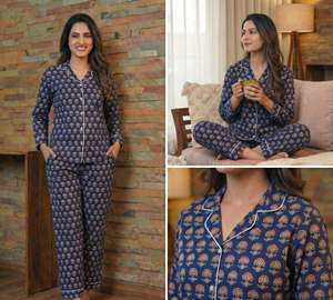 Conjunto de Pijama de Verano para Mujer, Tejido, Bordado a Máquina, Estampado a Mano, Algodón, Ropa de Dormir Suave y Transpirable, Térmica - Product Image 2