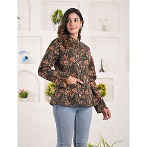 Reversible Silk Block Printed Winter <b>Jacket</b> for Women - Product Image 5