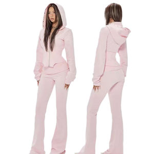 ชุดวอร์มผู้หญิงผ้าฝ้าย 100% แบบสั่งทำ กางเกงขายาวทรงบาน เสื้อฮู้ดดี้ ชุดลำลอง บริการ OEM - Product Image 1