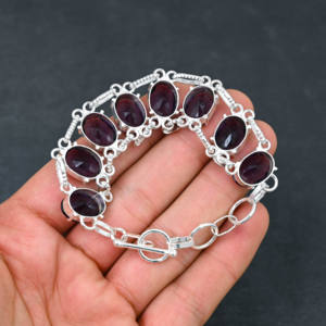 925ทำด้วยมือพลอยอเมทิสต์สีม่วงจากห้องทดลองที่หรูหรากำไลข้อมือชุบเงินเครื่องประดับของขวัญแต่งงานงานหมั้น - Product Image 3