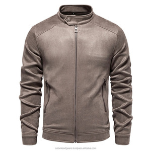 Veste en Daim à Col Montant et Fermeture Éclair pour Homme, Veste de Camionneur en Faux Cuir Décontractée à la Mode, Manteau pour Hommes - Product Image 5