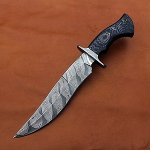 Cuchillo de caza de acero de Damasco hecho a mano con mango de madera de Pukka y funda de cuero fino, cuchillo vikingo para exteriores - Product Image 1