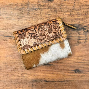 ใหม่จริงทําด้วยมือTooledผมบนของแท้หนังTrifoldกระเป๋าสตางค์ผู้หญิงตะวันตกสไตล์Cowhideกระเป๋าสตางค์ขายส่งกระเป๋าสตางค์หรูหรา - Product Image 3