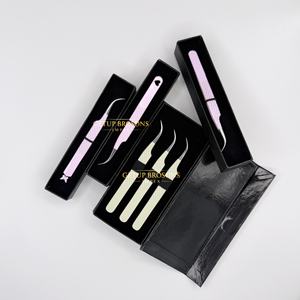 Cils courbés en acier inoxydable, anti-magnétiques, anti-statiques, à dents lisses et dentelées, avec motif découpé en diamant, demi-blancs/demi-rosés - Product Image 6