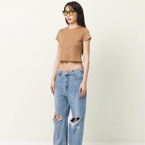 เสื้อยืดสตรี สตรีทแวร์ ผ้าฝ้ายออร์แกนิค 170GSM เนื้อนุ่ม สวมใส่สบาย ทรงเข้ารูป เสื้อยืดมินิ รักษ์โลก เสื้อเปล่า รับสกรีนโลโก้ - Product Image 5