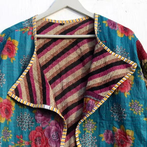 Chaqueta reversible de trabajo con parche real acolchado Kantha hecha a mano india para mujer - Product Image 1
