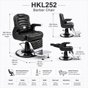 Chaise de barbier ergonomique inclinable hydraulique portable avec appui-tête réglable, hauteur réglable, en cuir PU écologique, professionnelle - Product Image 4