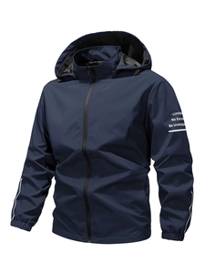 Veste à capuche coupe-vent tendance pour hommes, col montant, fermeture à glissière, vêtements de sport décontractés toutes saisons, manteau d'automne - Product Image 2