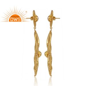 Pendientes colgantes de perlas naturales chapados en oro de 18 quilates de ley más vendidos Fabricante de joyería fina Demi - Product Image 3