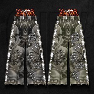 กางเกงวอร์มทรงตรงขาบานเอวสองชั้นสไตล์ฝรั่งเศสผ้าเฟรนช์เทอร์รี่ฟอกสีแบบแอซิดวอชประดับคริสตัลสำหรับผู้ชาย - Product Image 6