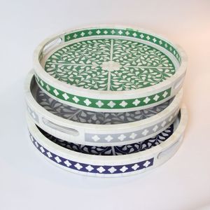 Magnifique plateau de service en os naturel Art Déco avec un travail d'incrustation élégant pour les mariages et le Ramadan, multifonctionnel - Product Image 4