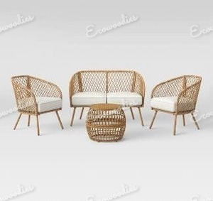 Sofá de bambú de 2 plazas ecológico de lujo para exteriores hecho a mano de bambú de estilo moderno + 2 sillas con sofá otomano para terraza de jardín - Product Image 6