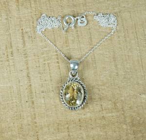 Collier pendentif en argent sterling avec citrine, pierre précieuse facettée, bijoux de créateur, fait à la main, cadeau élégant pour femmes - Product Image 3