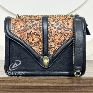 Bolso de Hombro de Cuero Vacuno Elegante con Diseño Floral y Cierre Giratorio, Bolso Bandolera Cruzado para Mujer, Último Modelo 2025 - Product Image 1