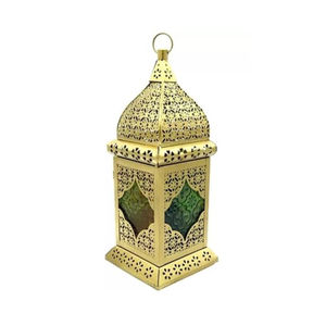 Lanterne suspendue en verre bleu de Style marocain de haute qualité en métal de fer pour la décoration de fêtes de mariage de Noël à prix économique - Product Image 4