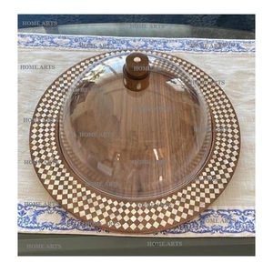 Wooden Dessert Serving Tray With <b>Glass</b> Cover Admirable Design <b>Cakes</b> Serving Tray With Cover For Home Hotel Use - Product Image 5