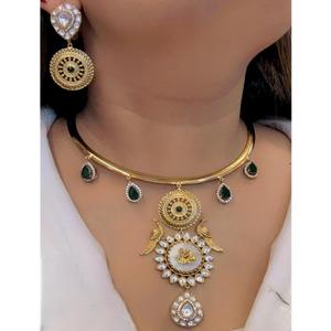 Classy Premium Quality Semiprecious CZ Stone Gold Plated <b>Necklace</b> With <b>Earring</b> For Women <b>And</b> Girls For Wedding <b>And</b> Party Wear - Product Image 1