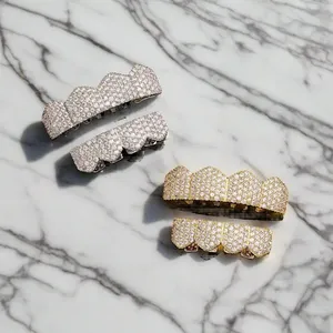 Unisex diseñador personalizado 14KT oro sólido diamante 8 dientes fino Grillz accesorio joyería - Product Image 5