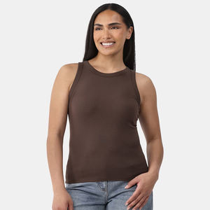 Vente en gros Débardeurs en tricot côtelé pour femmes Couleur marron foncé Workout Active Wear Fitness Yoga Wear Dames Débardeurs - Product Image 3