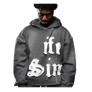 ชุดเซ็ตเสื้อฮู้ดดี้พิมพ์ลายพัฟฟ์สไตล์สตรีทแวร์ ลวดลายโลโก้แบบกำหนดเอง ล้างสีแบบ Acid Wash พร้อมกางเกงวอร์มทรงขาบานแบบซ้อนชั้น ชุดแทรคสูทแบบมีซิป - Product Image 5