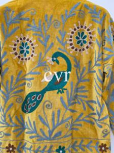 Manteau en velours jaune brodé à col mandarin, manches longues, motif floral fait main, vêtement d'extérieur pour femme adulte, style automne - Product Image 5