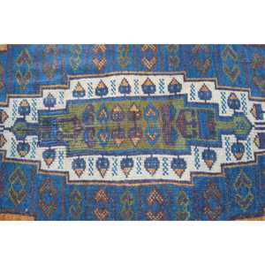 Alfombra Turca Vintage de 3.9x7.4 pies, Alfombra de Área, Alfombra Azul con Diseño de Patchwork - Product Image 5