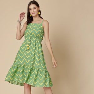 Latest Designer Solid Party Wear Green Color Big Size <b>Spaghetti</b> <b>Strap</b> Square Collar A-Line Rayon Fabric One Piece Long - Product Image 1
