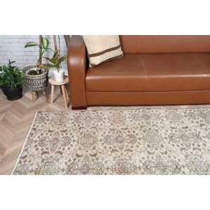 Turkish Large Rug 5.1x8.5 ft (154x259 cm), Vintage <b>Brown</b> Check <b>Wool</b> Rug - Product Image 3