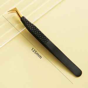 Black Gold Tip Stainless Steel 90 Degree Eyelash Extension <b>Tools</b> Custom Logo Fiber Tip Anti-Magnetic <b>Smooth</b> Tip Lash Tweezers - Product Image 2