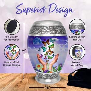 Urnes papillon violettes pour cendres humaines Femme et homme adultes-Grandes urnes de crémation pour cendres adultes Femmes et hommes avec sac-Honor - Product Image 3