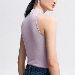 Special Process ODM & OEM Women's Summer Casual Half Turtleneck <b>Knitted</b> Vest Thin Sleeveless <b>Knitted</b> <b>Top</b> - Product Image 3