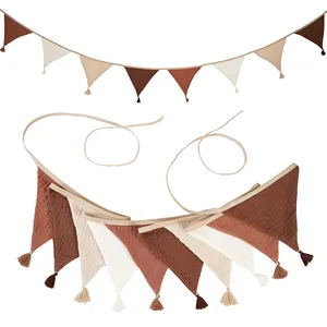 <strong>Nursery</strong> Fabric <strong>Bunting</strong> 10 Triangle Pennant Flags With Tassels Party Decor Banner Home Baby Shower Carnival Garland Banner - Product Image 6