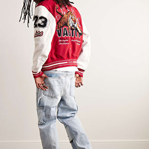 Corps en laine manches en cuir Style athlétique veste universitaire pour hommes Chenille broderie rétro col montant vêtements d'extérieur veste d'hiver - Product Image 3