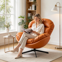 Fauteuil œuf moderne pivotant en similicuir, fauteuil d'appoint rembourré pour salon et chambre à coucher