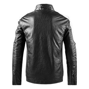 Veste de motard en cuir véritable vieilli pour hommes de haute qualité grande taille avec traitement enduit de col montant - Product Image 5