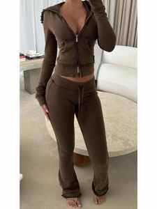 Conjunto de Chándal Vintage de Algodón para Mujer, Estilo Hip Hop, con Sudadera con Capucha y Bordado Desgastado, Transpirable - Product Image 3