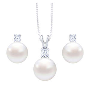 NOVAMART Fine 92.5 Sterling Silver Classic Pearl Pendant Earrings <b>Set</b> with Chain Elegant Fine Jewelry <b>Gift</b> for Women and <b>Girls</b> W - Product Image 1