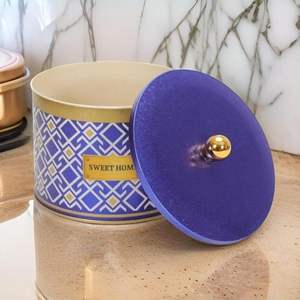 175x130mm métal rond bidon 2.9L bouton poignée sans couture motif conception lignes géométriques fond bleu - Product Image 5