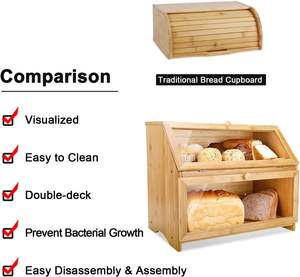 Double Layer Large <b>Bread</b> Box for Kitchen Counter, <b>Wooden</b> Large Capacity <b>Bread</b> Storage <b>Bin</b> (Natural Bamboo) - Product Image 4