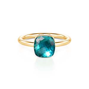Anillo de aniversario Jeulia de oro de 10 quilates con topacio azul de Londres talla cojín solitario - Product Image 1