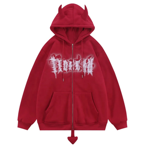 Sudadera con Capucha para Hombre, de Algodón 100%, Gruesa, Estampada, de Alta Calidad OEM, Estilo Casual, Urbano, para Invierno, con Cuernos - Product Image 1