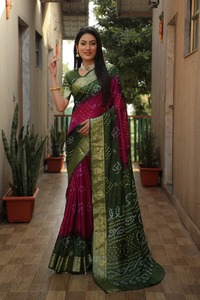 New Soft Bandhej Silk Sari with Zari Weaving Border and Pallu Beautiful Design for Women - Product Image 4